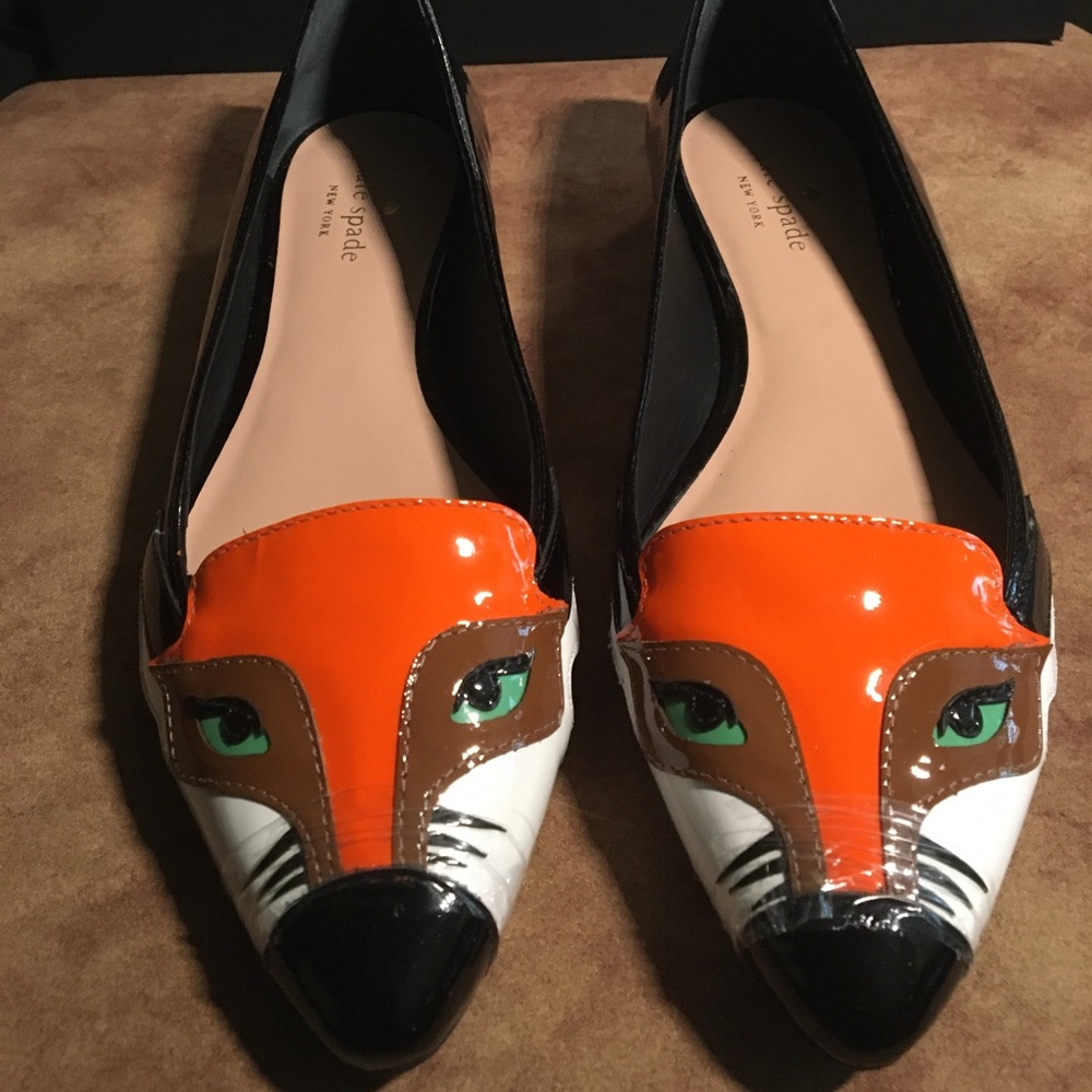 KATE SPADE NEW YORK NIB AUTHENTIC RARE ‘ERICKA’ FOX PATENT LEATHER DESIGN FLATS